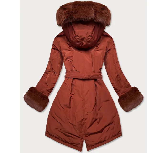 Dámská zimní bunda v cihlové barvě s páskem (f7039-5) Dámská zimní bunda v cihlové barvě s páskem (f7039-5)