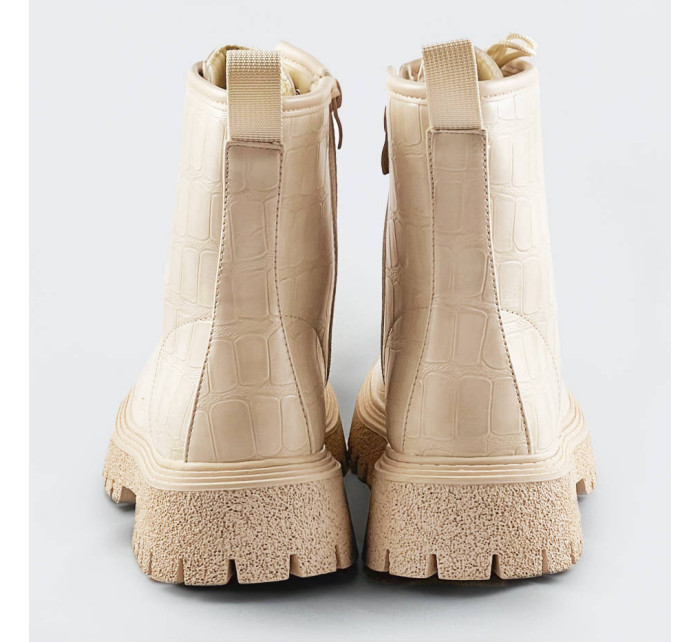 Béžové dámské šněrovací boty "krokodýl" (A9897)