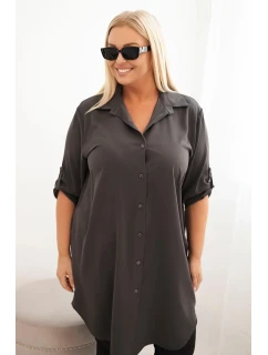 Dámská košilová šaty Plus Size s delší zadní částí a ohrnovacími rukávy grafitová