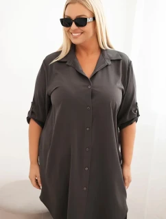 Dámská košilová šaty Plus Size s delší zadní částí a model 21428163 rukávy grafitová - K-Fashion