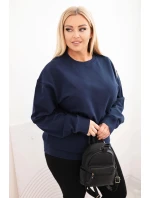 Dámská mikina Plus Size bavlněná basic s kulatým výstřihem modrá
