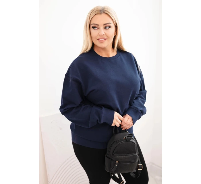 Dámská mikina Plus Size bavlněná basic s kulatým výstřihem modrá