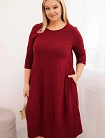 Dámská bavlněná sukně Plus Size s ohrnovacími rukávy a kapsami bordová