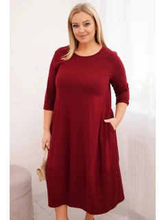 Dámská bavlněná sukně Plus Size s ohrnovacími rukávy a kapsami bordová