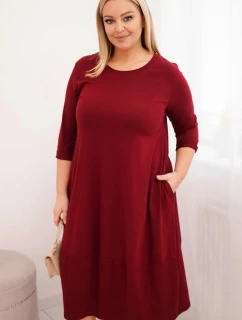Dámská bavlněná sukně Plus Size s ohrnovacími rukávy a kapsami bordová