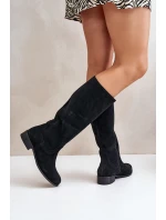 Dámské semišové kozačky do poloviny lýtek na zip Lewski 3616 černé