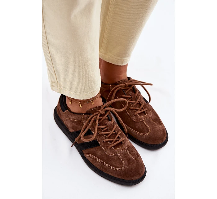 Kožené semišové dámské tenisky hnědé model 22100244 - Boto Kožené semišové dámské tenisky hnědé model 22100244 - Boto