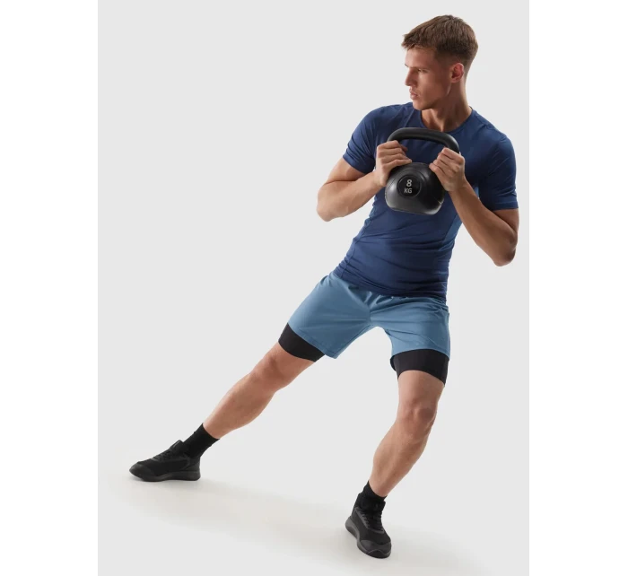 Pánské sportovní tričko slim z recyklovaných materiálů 4F - denim Pánské sportovní tričko slim z recyklovaných materiálů 4F - denim