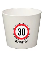 Bílý keramický květináč - narozeninová dopravní značka - velký