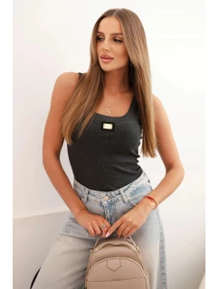 Dámská pruhovaná tílko s ozdobnou nášivkou grafitový melír