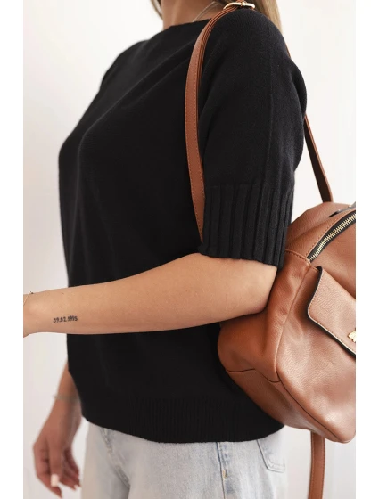 Dámský svetr z viskózy s krátkým rukávem černý