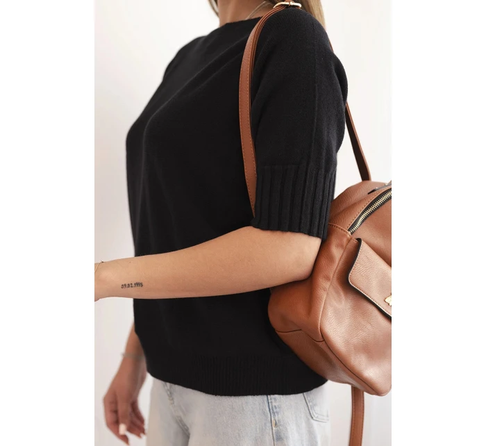 Dámský svetr z viskózy s krátkým rukávem černý