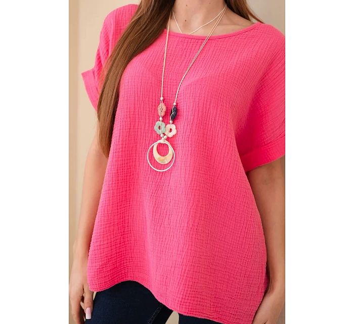 Mušelínová halenka s náhrdelníkem růžový