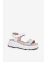 Dámské Kožené Sandály Na Platformě A Klínu Na Suchý Zip model 21690910 Stříbrné - S.Barski