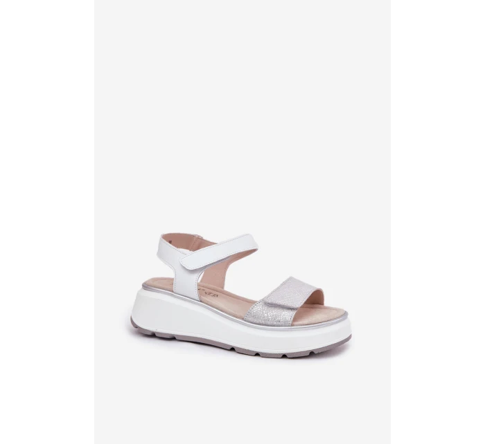 Dámské Kožené Sandály Na Platformě A Klínu Na Suchý Zip model 21690910 Stříbrné - S.Barski