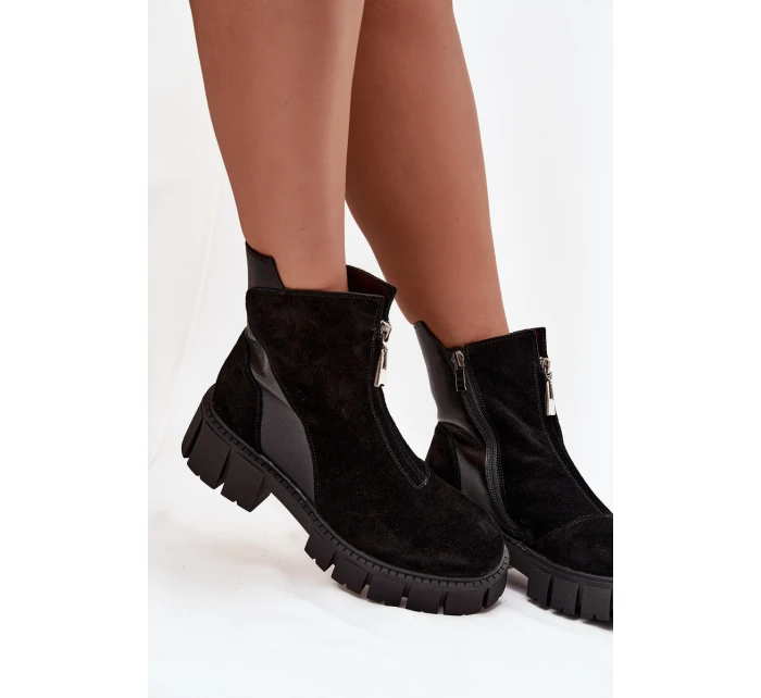 Dámské kozačky z pravé semišové kůže s podšívkou D A  Černé model 21715544 - D&A