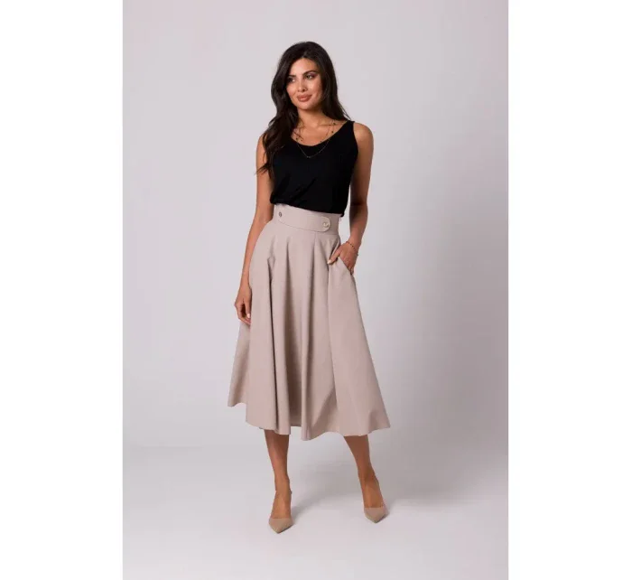 B265 Sukně s vysokým pasem - béžová