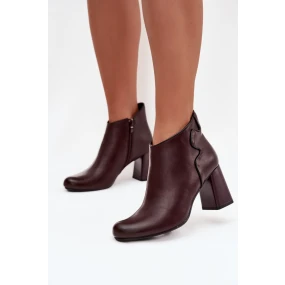 Dámské zateplené kotníkové botky z kůže na sloupku – bordó model 21796099 - Kesi