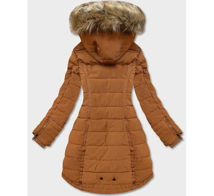 Asymetryczna kurtka zimowa damska karmelowa (m-21301) Asymetryczna kurtka zimowa damska karmelowa (m-21301)