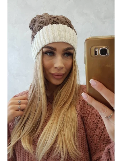 Fleecová čepice Bibiana K264 ecru+mocca Fleecová čepice Bibiana K264 ecru+mocca