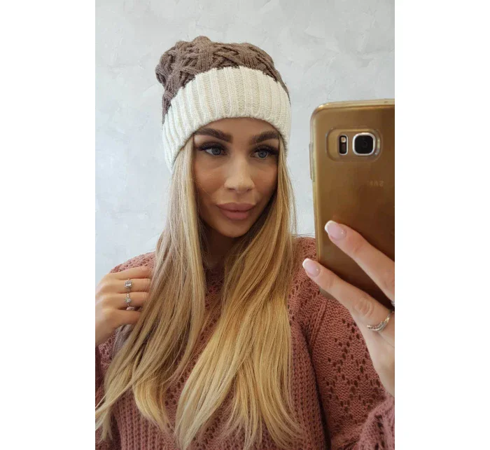 Fleecová čepice Bibiana K264 ecru+mocca Fleecová čepice Bibiana K264 ecru+mocca