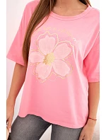 Dámská bavlněná oversize halenka s květinovým potiskem světle růžová Dámská bavlněná oversize halenka s květinovým potiskem světle růžová