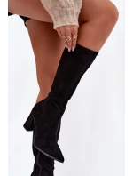 Dámské kozačky na podpatku z eko semiše vyhřívané černé Narille Dámské kozačky na podpatku z eko semiše vyhřívané černé Narille