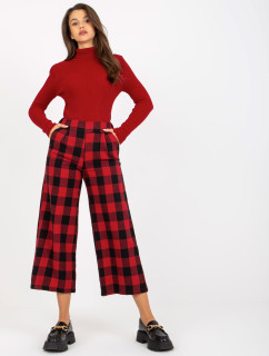 Černočervené široké kostkované culotte kalhoty