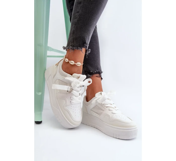 Dámské tenisky na platformě vyrobené z eko kůže, bílá moun Dámské tenisky na platformě vyrobené z eko kůže, bílá moun