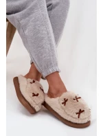 Dámské domácí pantofle s kožíškem a mašličkami – béžové Saviera Dámské domácí pantofle s kožíškem a mašličkami – béžové Saviera