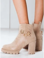 Dámské semišové kozačky na podpatku béžové FashionStreet ZY1265