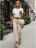 Dámské džíny mom fit s páskem béžové FashionStreet UY3055