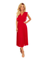 Červené dámské plisované šaty s volánky a výstřihem model 14376786 - numoco