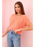 Dámský svetr z měkkého materiálu s výstřihem do V a krátkým rukávem model 21291595 - K-Fashion Dámský svetr z měkkého materiálu s výstřihem do V a krátkým rukávem model 21291595 - K-Fashion