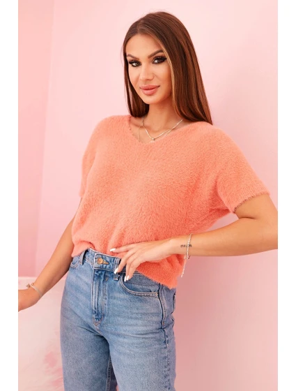 Dámský svetr z měkkého materiálu s výstřihem do V a krátkým rukávem model 21291595 - K-Fashion Dámský svetr z měkkého materiálu s výstřihem do V a krátkým rukávem model 21291595 - K-Fashion