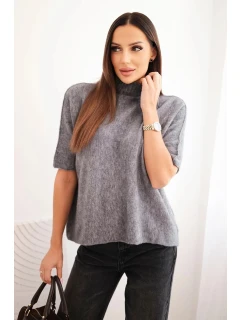 Dámský svetr s krátkým rukávem volného střihu šedý