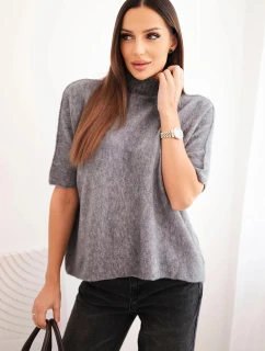 Dámský svetr s krátkým rukávem volného střihu šedý