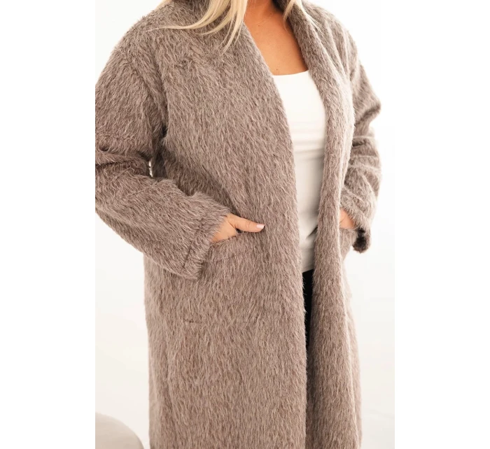 Dámský kabát Plus Size z viskózy bez zapínání s kapsami fango