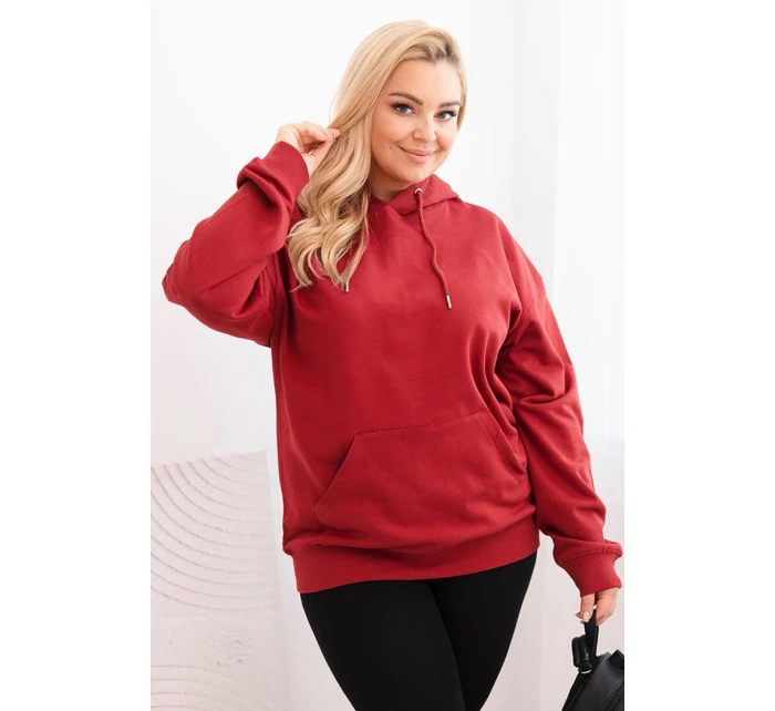 Dámská mikina s kapucí a model 21750300 Plus Size z bavlny bordová - K-Fashion