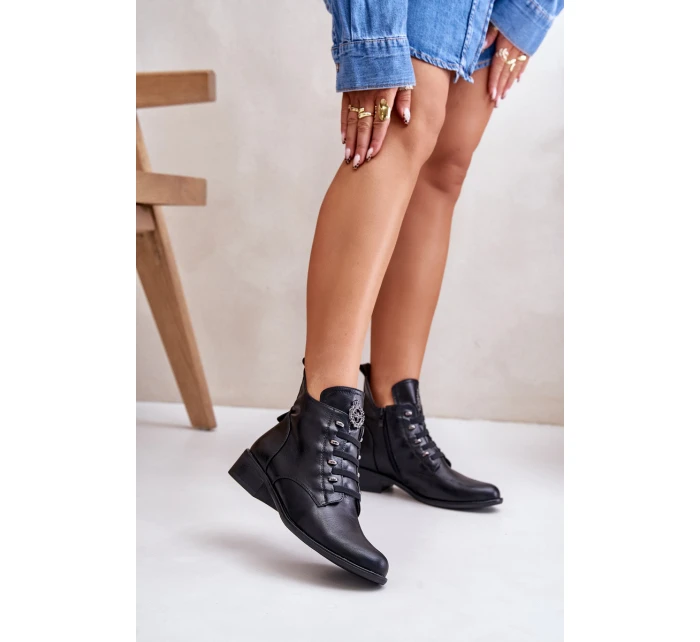 Nízké boty s podšívkou na zip s ozdobou černé model 21672290 - Boto