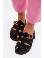 Dámské pantofle s pásky a zlatým sponou Černé model 21943458 - Boto