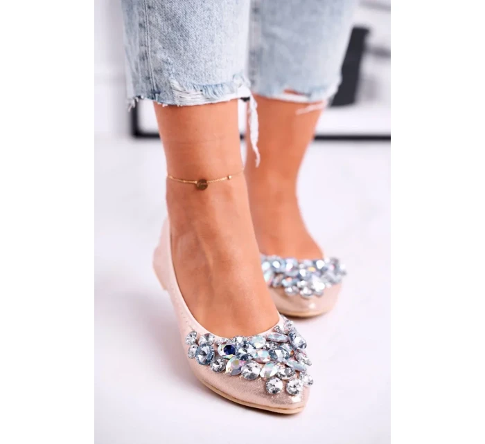 Kožené Baleríny S Ozdobnými Kameny Zlaté Crystal Kožené Baleríny S Ozdobnými Kameny Zlaté Crystal