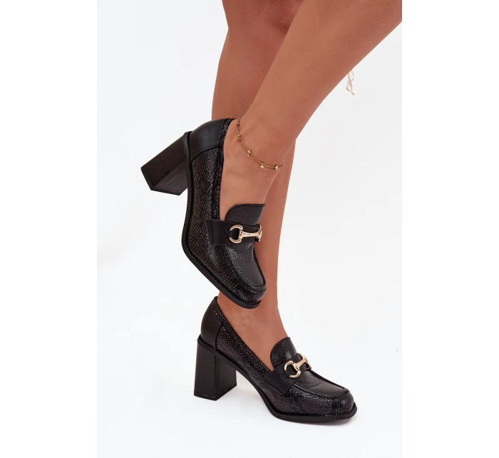 Dámské polobotky na sloupku s ražbou a zlatým detailem Novella – černé