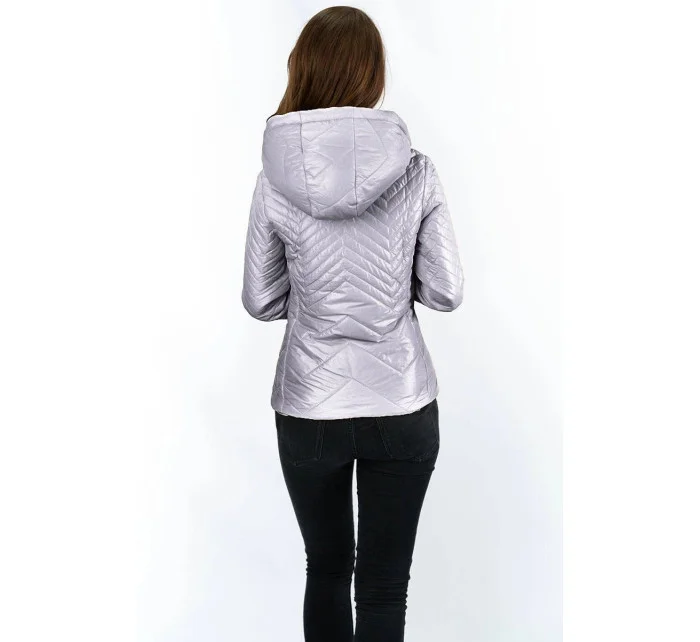 Krátká šedá prošívaná dámská bunda s kapucí model 14764916 - S'WEST