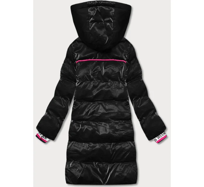 Černá dámská zimní bunda s barevnými vsadkami (CAN-594)