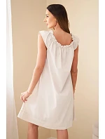 Dámské bavlněné šaty s nařaseným výstřihem a volánkem béžová Dámské bavlněné šaty s nařaseným výstřihem a volánkem béžová