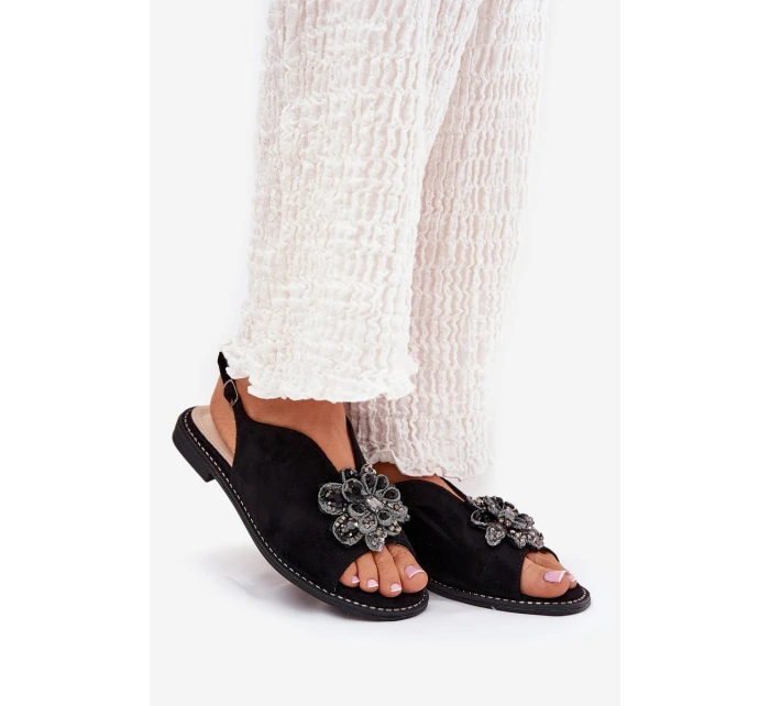 Dámské Sandály Na Plochém Podpatku S Ozdobou S.Barski KV27-001 Černé