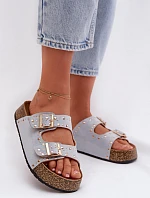 Dámské pantofle se zlatými sponami a knoflíky Modré Tervina