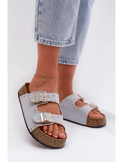 Dámské pantofle se zlatými sponami a knoflíky Modré model 21960974 - Boto