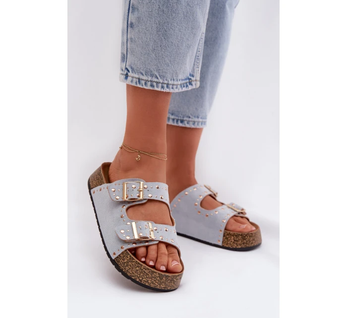 Dámské pantofle se zlatými sponami a knoflíky Modré model 21960974 - Boto